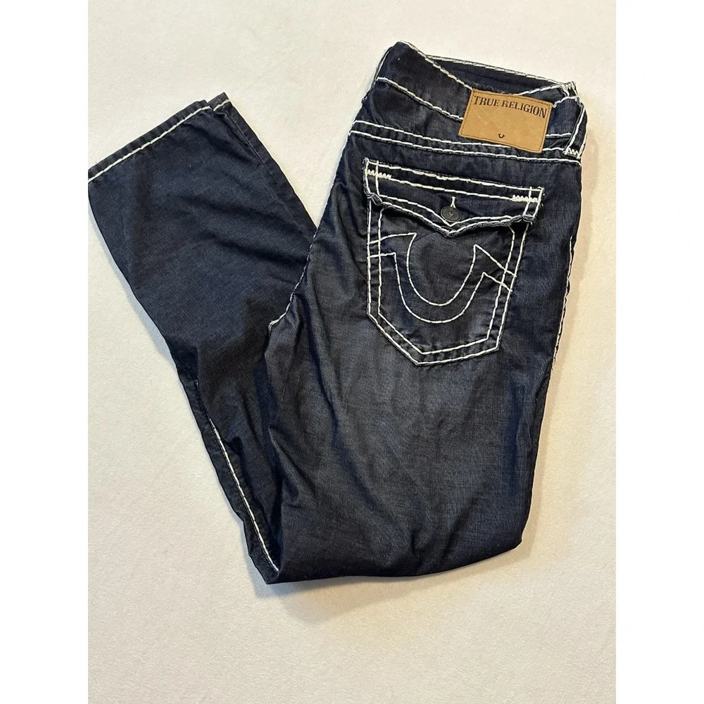TRUE RELIGION Men's 40WX33L GENO Relaxed Slim Micro Corduroy Pants Midnight Blue